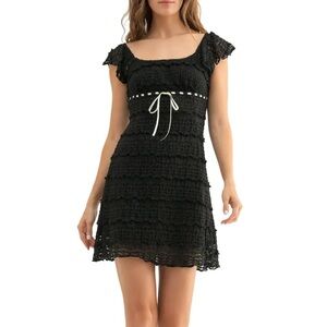 All in Favor Black flutter sleeve Lace mini Dress BNWT Medium LBD